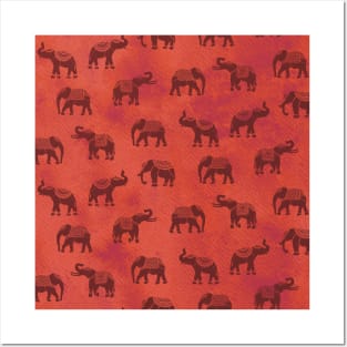 Light Red Indian Elephants Posters and Art